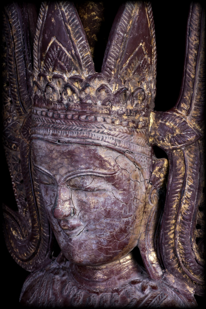 Extremely Rare 18C Wood Crowned Shan Burma Buddha #A090